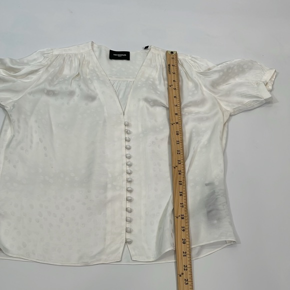 The Kooples Paris Blouse Top Size 2 Cream Dot Print Covered Buttons - Picture 7 of 11